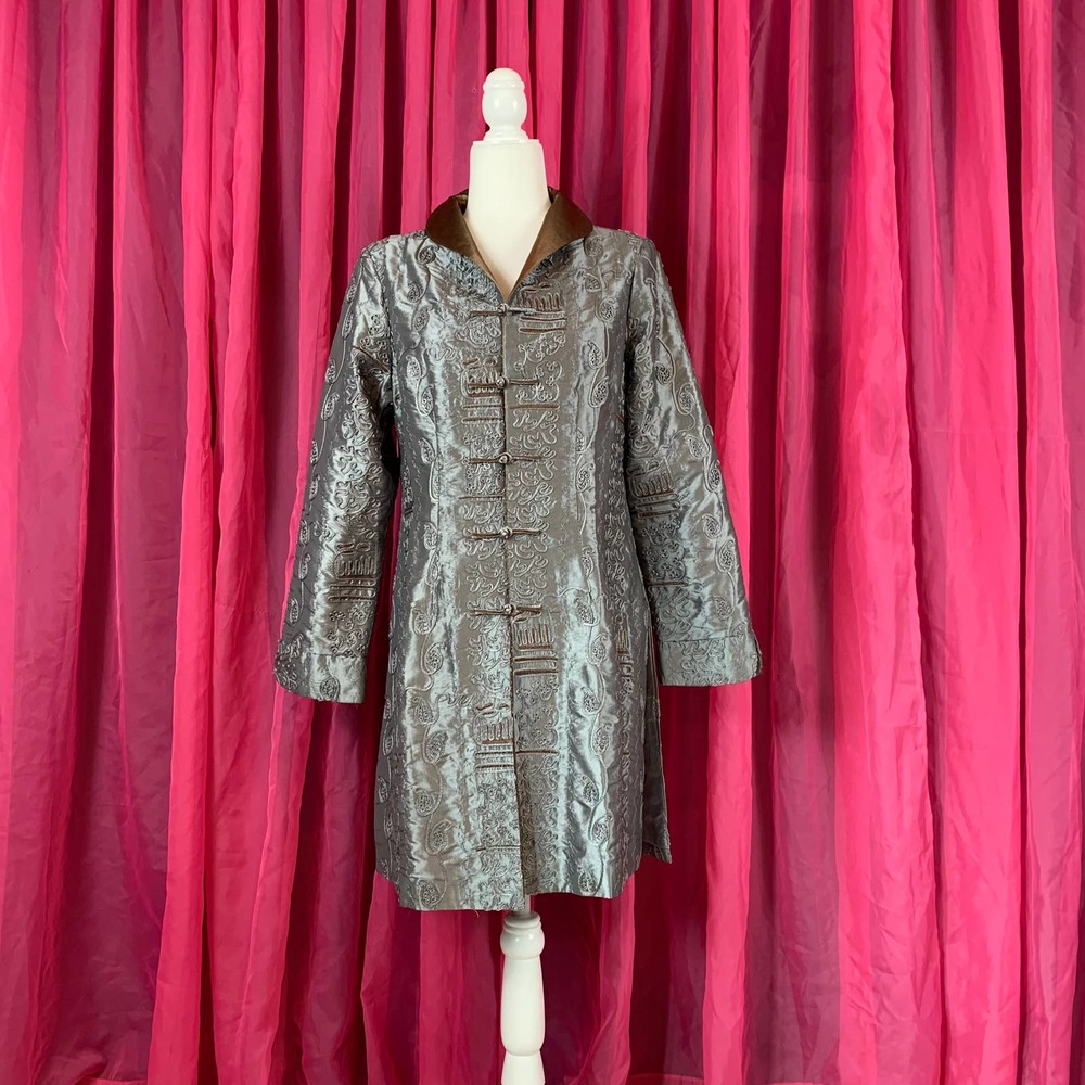 Shanghai Soho silk blend embroidered silver tunic jacket, XL